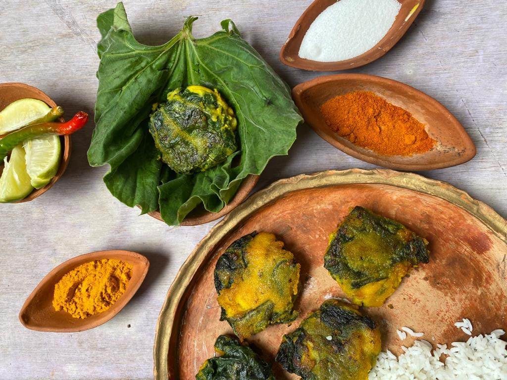 Rain, Flora and Shrimps in Pumpkin Leaves Fritters – Sylheti Style